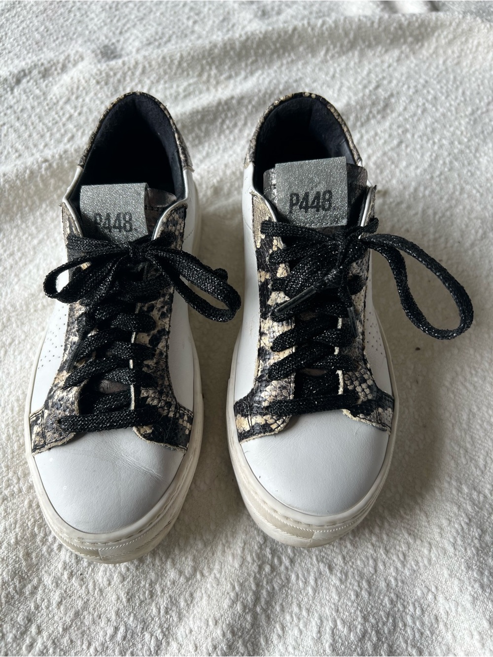 P448 John Python Print Low Top White Leather Sneakers Shoes Women's Size 38